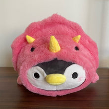 14” Penguin in Magenta/Yellow Triceratops Kigurumi Lying Down